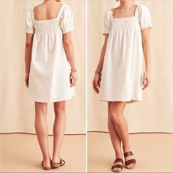 Faherty Ramona Organic Cotton Dress Cottage Cream White Linen Look Size S - Picture 2 of 6